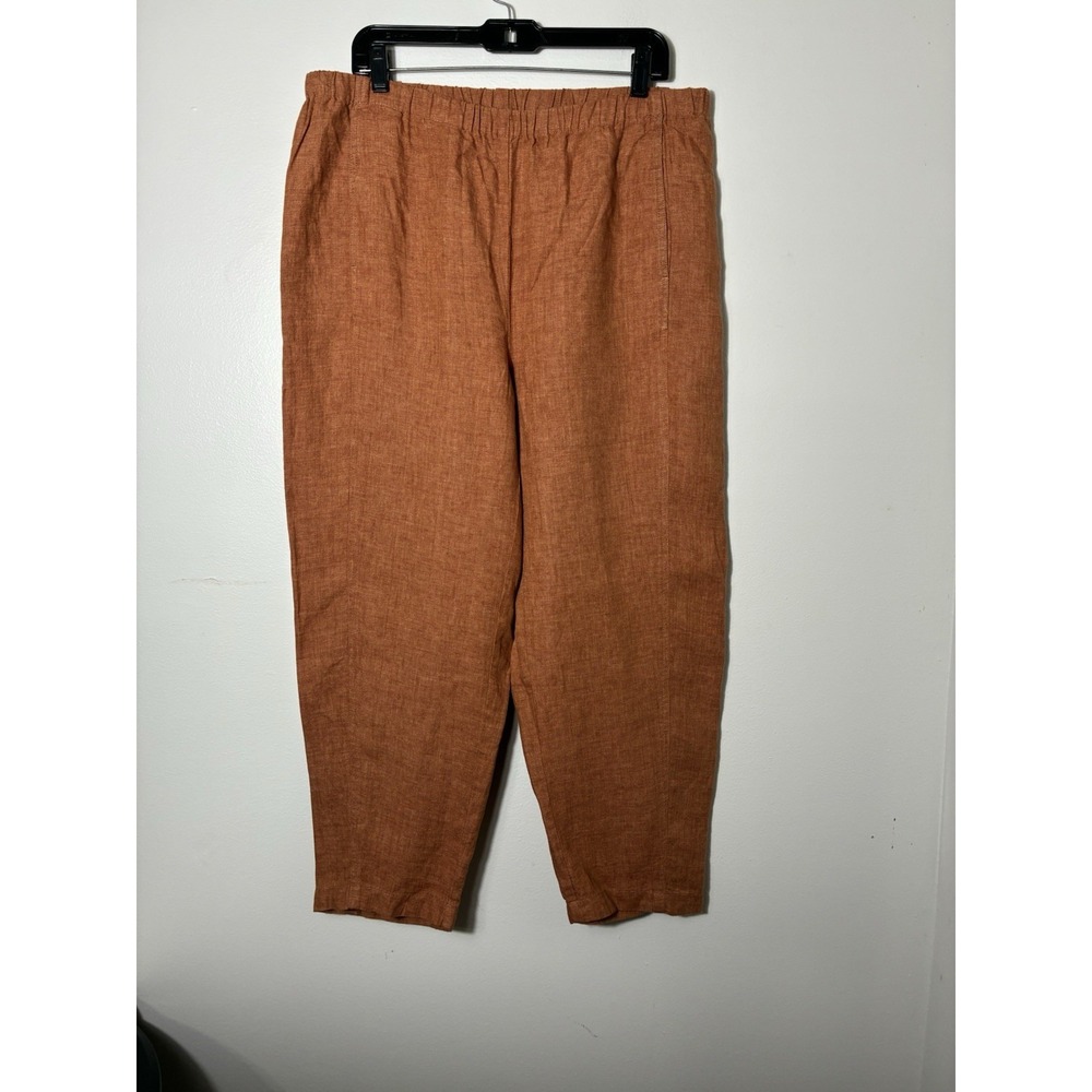 Eileen Fisher Pull On 100% Organic Linen Cropped Pants Sz Large Rust Lagenlook